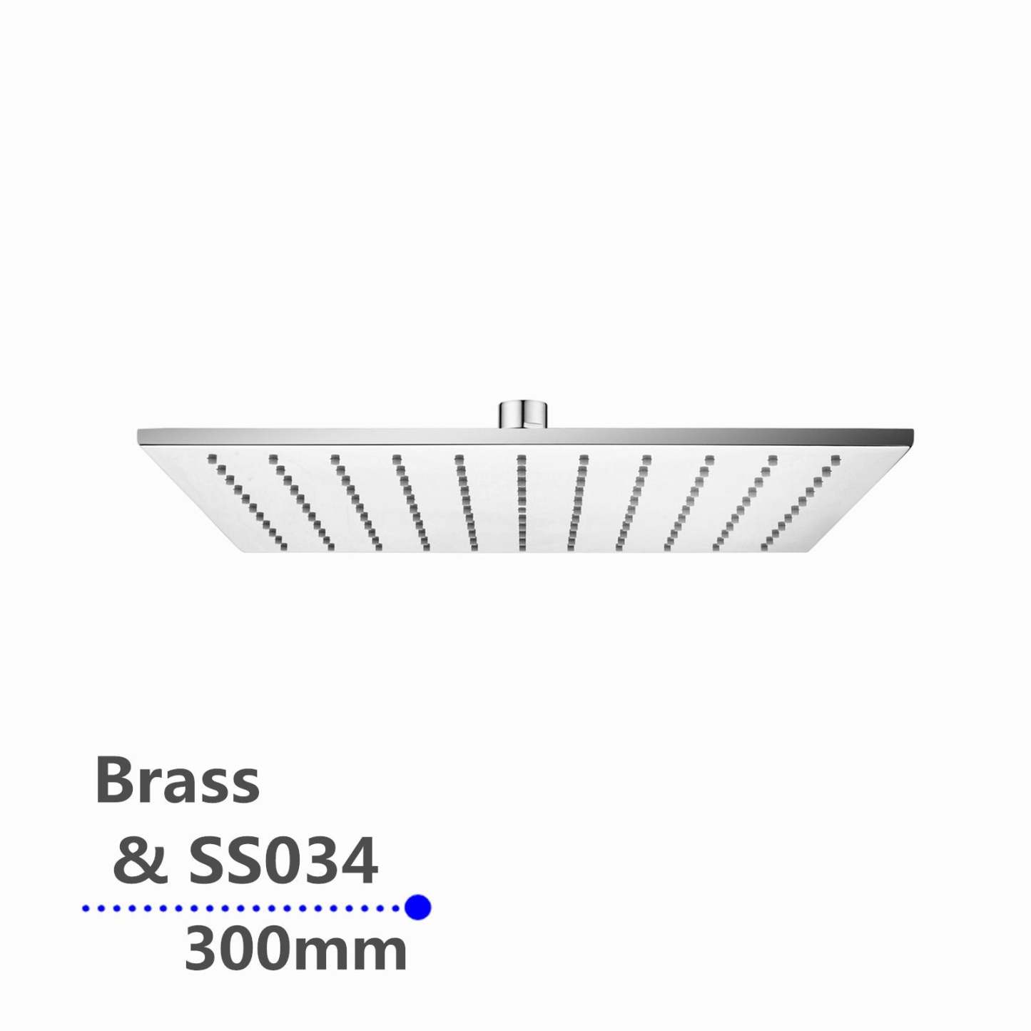 Square Chrome Brass Rainfall Shower Head 300mm