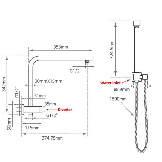 Square Black Shower Station without Shower Head and Handheld Shower