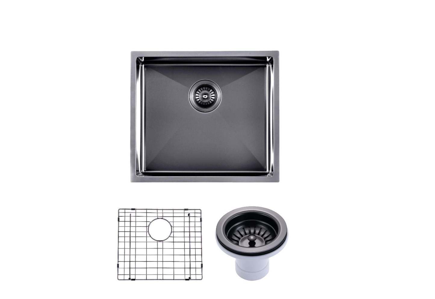 Gun Metal Grey 510x450x230mm 1.2mm Handmade Top/Undermount Single Bowl Kitchen/Laundry Sink