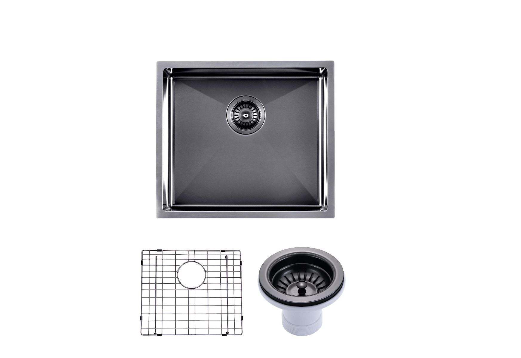 Gun Metal Grey 510x450x230mm 1.2mm Handmade Top/Undermount Single Bowl Kitchen/Laundry Sink