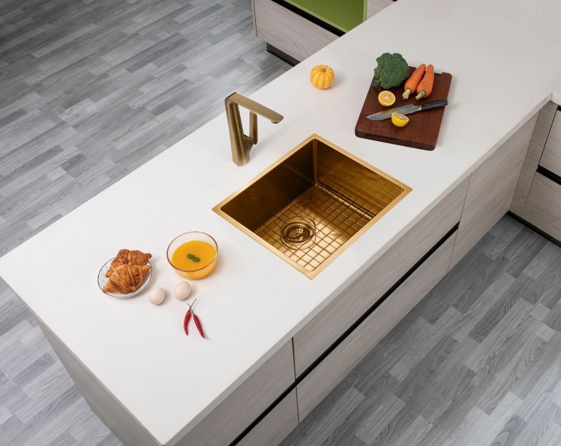 Brushed Gold 490x440x230mm 1.2mm Handmade Top/Undermount Single Bowl Kitchen/Laundry Sink