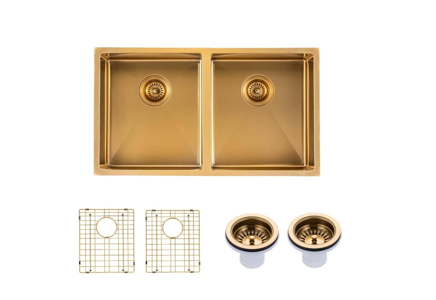 Brushed Gold 770x450x215mm 1.2mm Handmade Top/Undermount Double Bowls Kitchen Sink