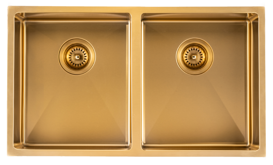 Brushed Gold 770x450x215mm 1.2mm Handmade Top/Undermount Double Bowls Kitchen Sink