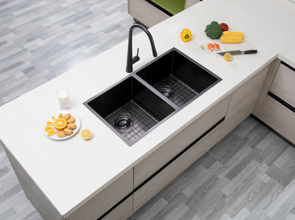 Gun Metal Grey 820x457x230mm 1.2mm Handmade Top/Undermount Double Bowls Kitchen Sink