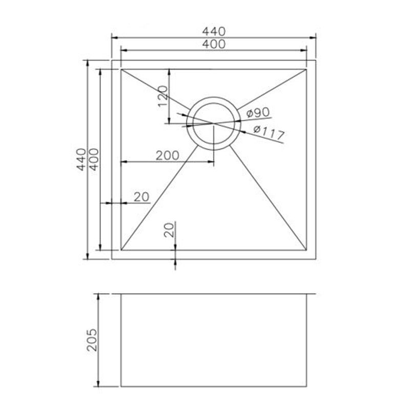 Gun Metal Grey 440x440x205mm Satin Stainless Steel Handmade Single Bowl Sink for Flush Mount and Undermount