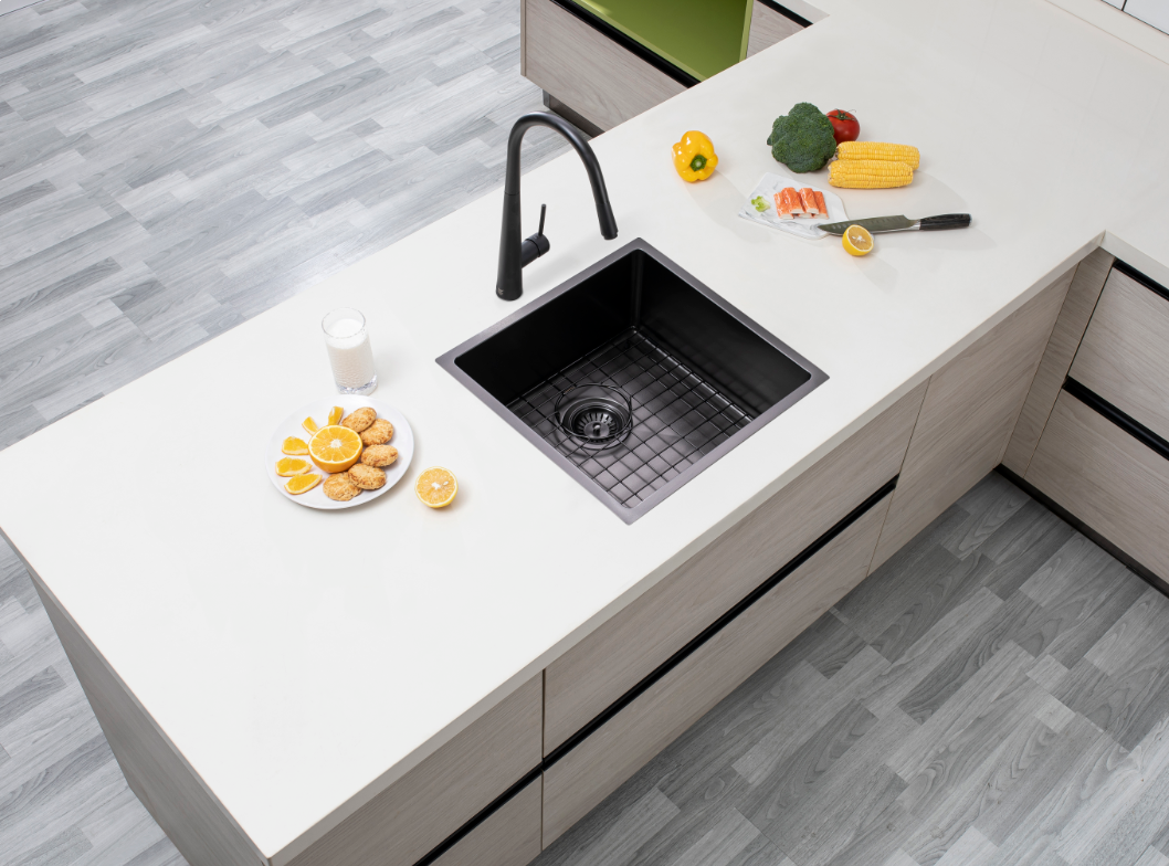 Gun Metal Grey 440x440x205mm Satin Stainless Steel Handmade Single Bowl Sink for Flush Mount and Undermount