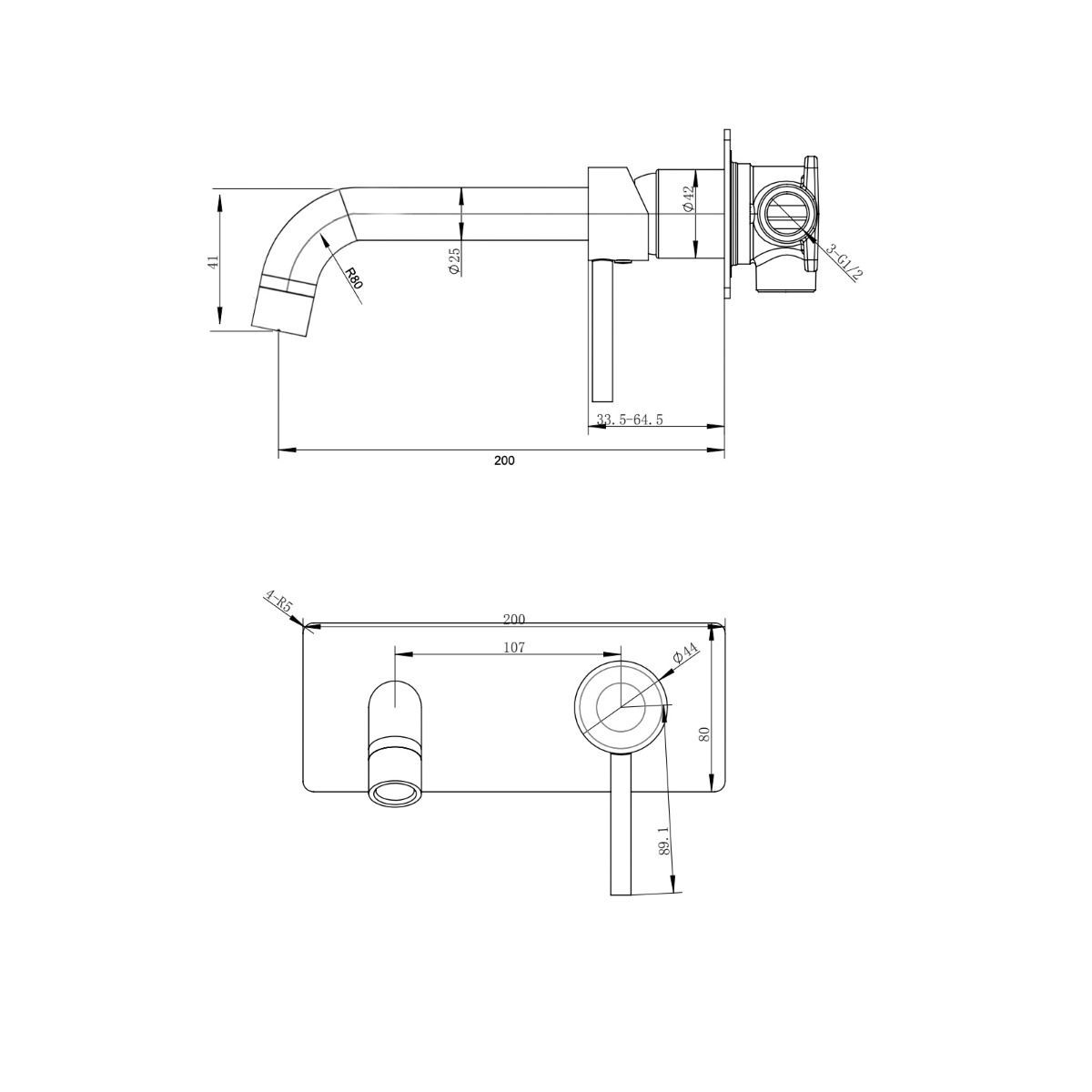 LUCID PIN Series Chrome Wall Mixer With Round Spout