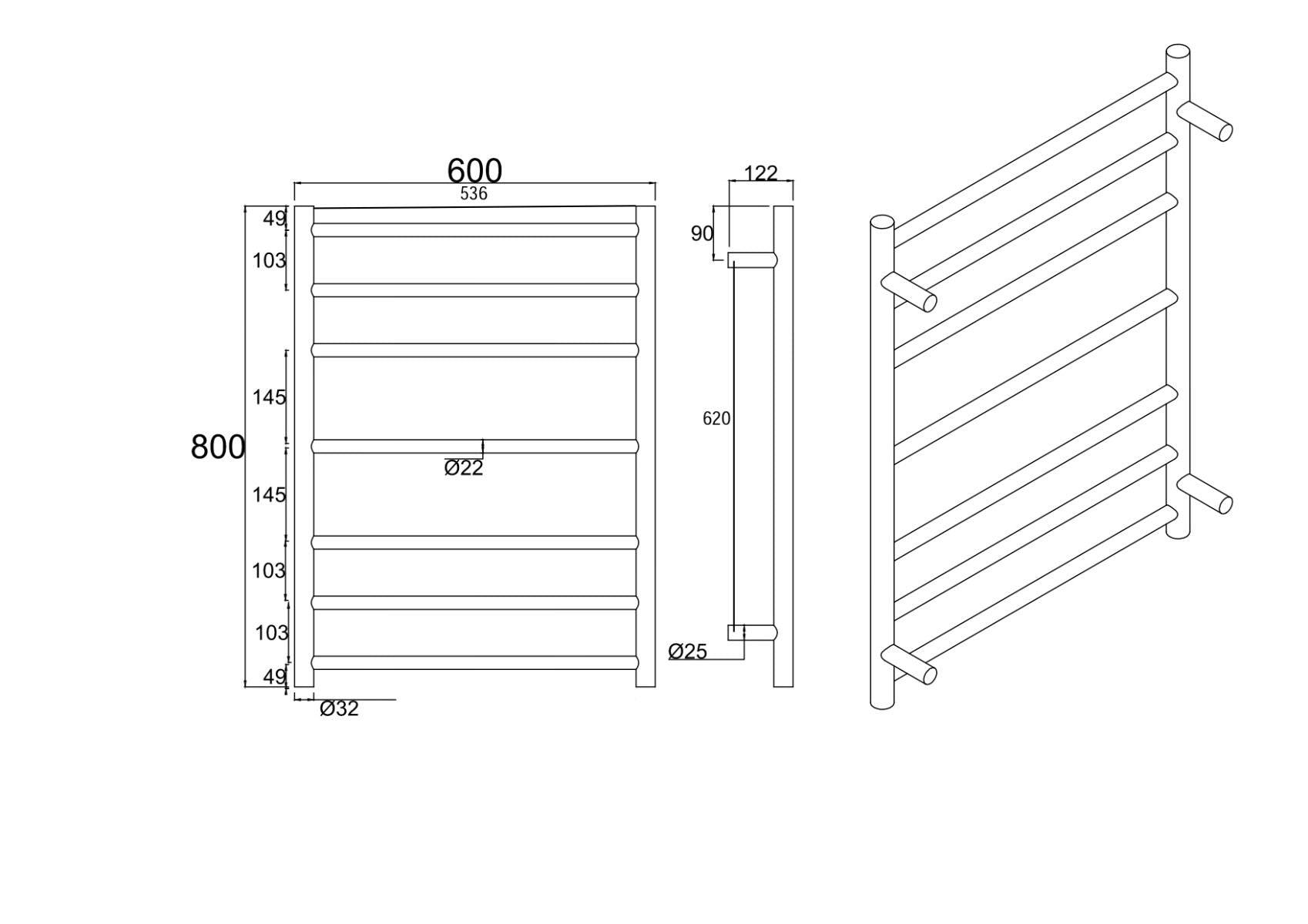 Chrome Heated Towel Rack 7 Bars