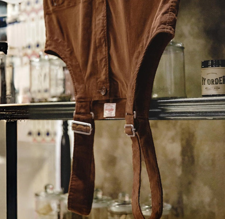 美式燈芯絨背帶褲阿美咔叽寬松直筒吊帶連體褲