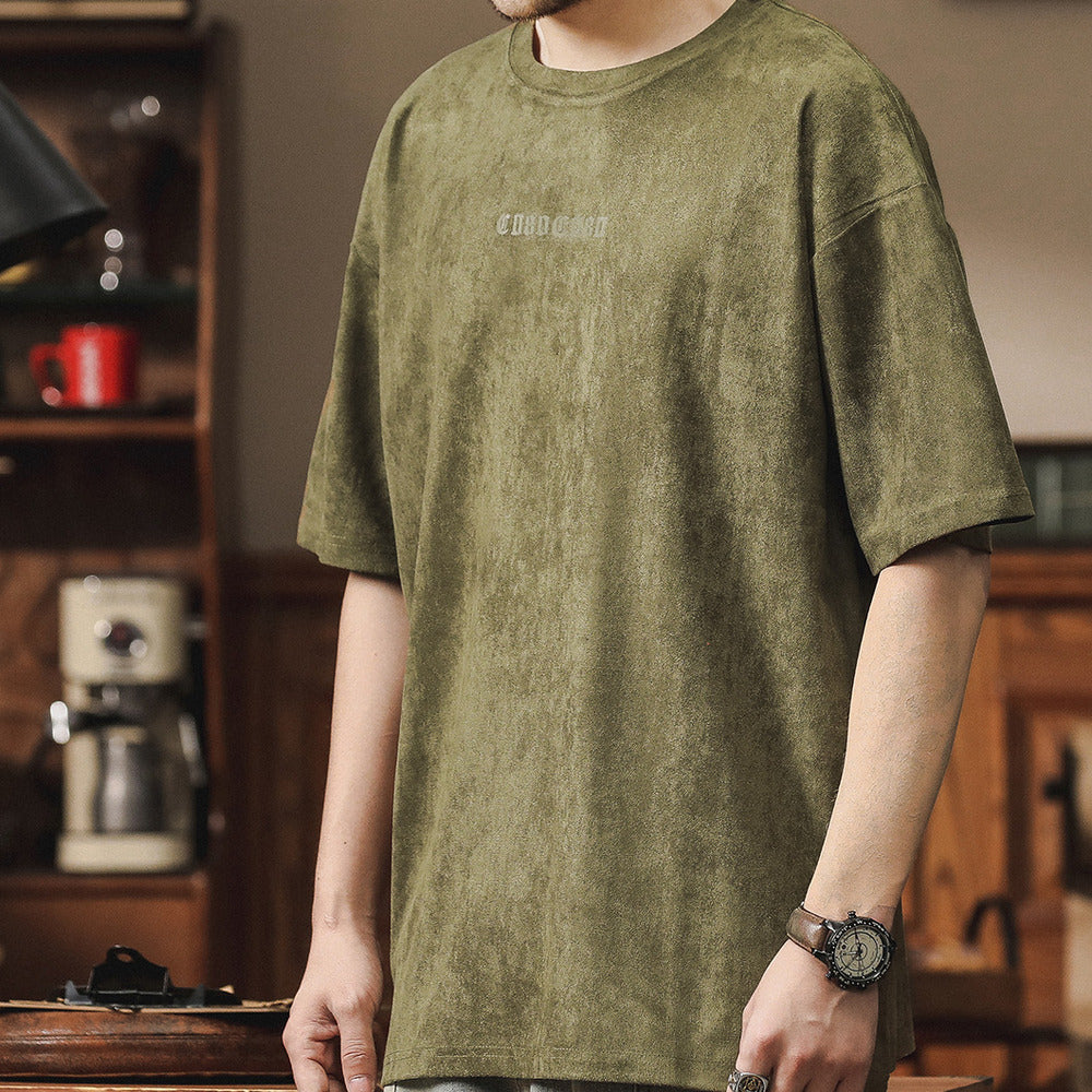 麂皮绒凉感短袖男夏季垂感t恤大码宽松体恤新款夏装圆领T