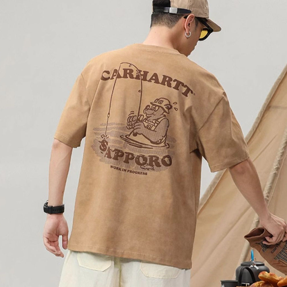 夏季2024新款寬松大碼徒步露營風短袖t恤男潮牌