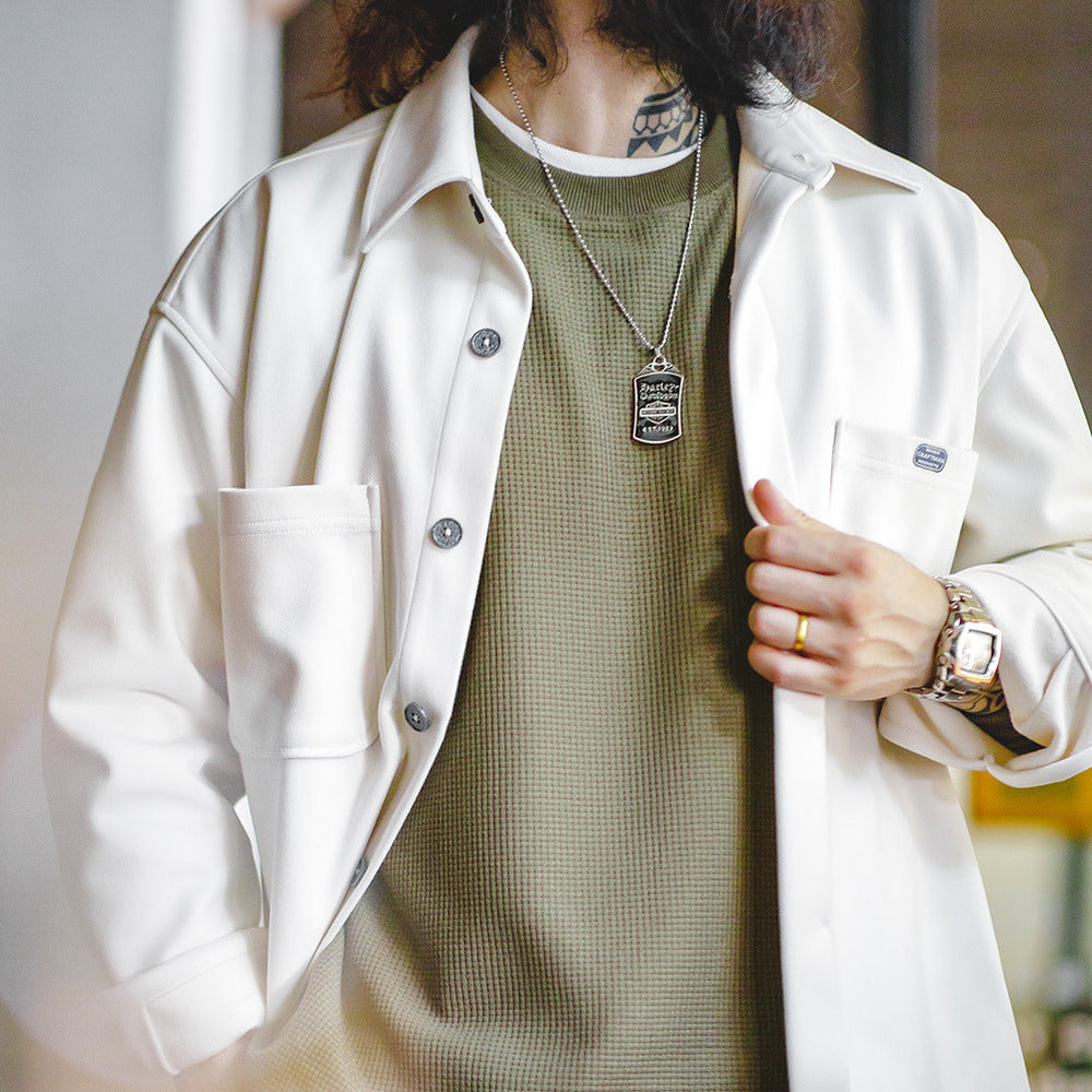 美式休閑華夫格長袖魔術貼疊穿衛衣