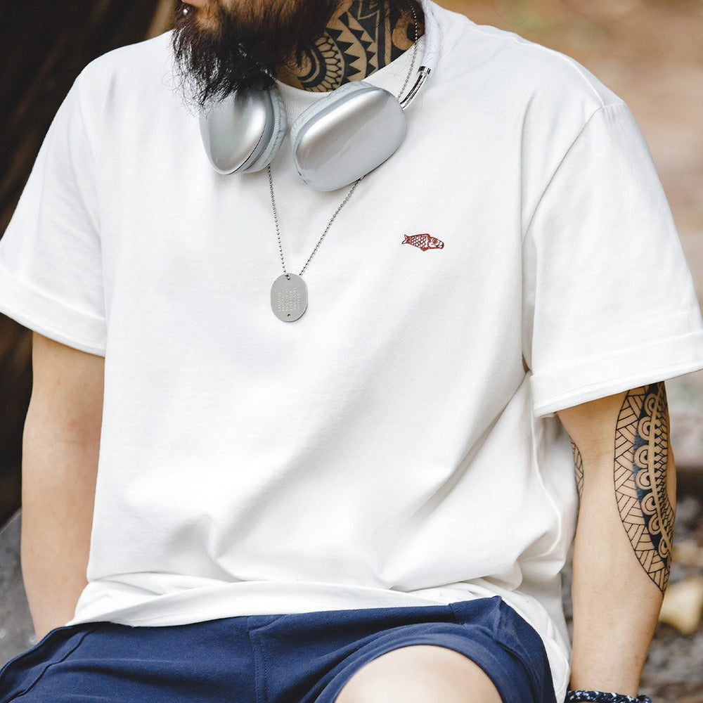 溫感變色幸運短袖T復古鯉魚旗印花全棉體恤