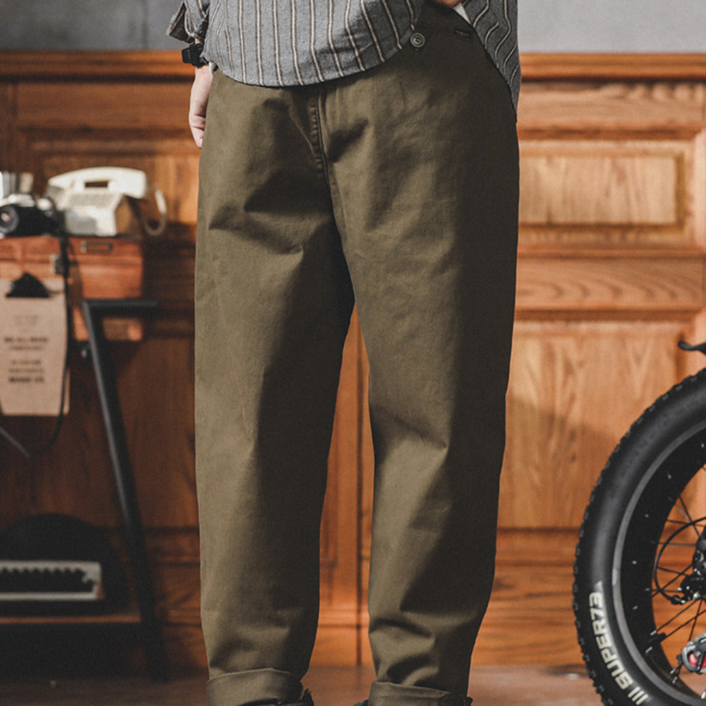 美式復古卡其色工裝褲男春秋款潮牌大碼寬松直筒休閑九分褲子