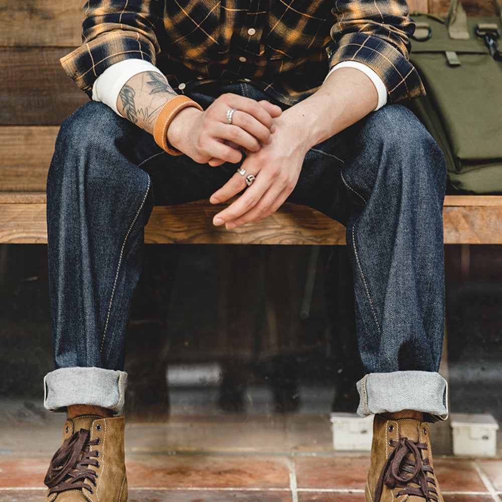 復古丹寧赤耳原牛直筒牛仔褲養牛長褲