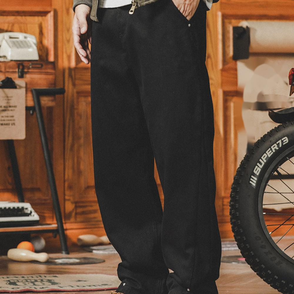 美式黑色牛仔褲男春季寬松闊腿褲潮牌百搭休閑長褲子窄版直筒褲男