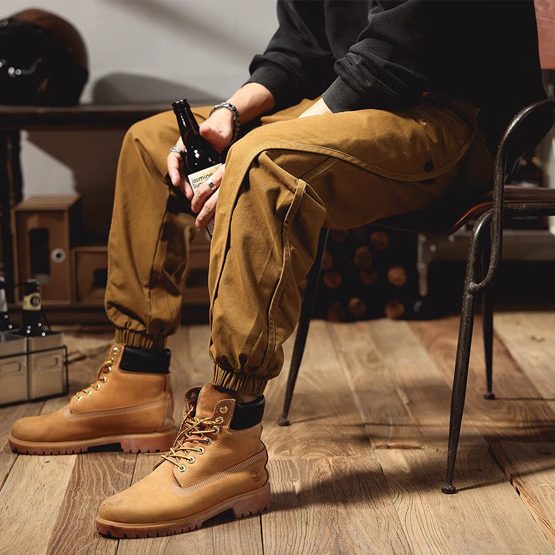 美式復古休閑褲男款夏季寬松工裝褲子男士戶外百搭潮牌束腳褲