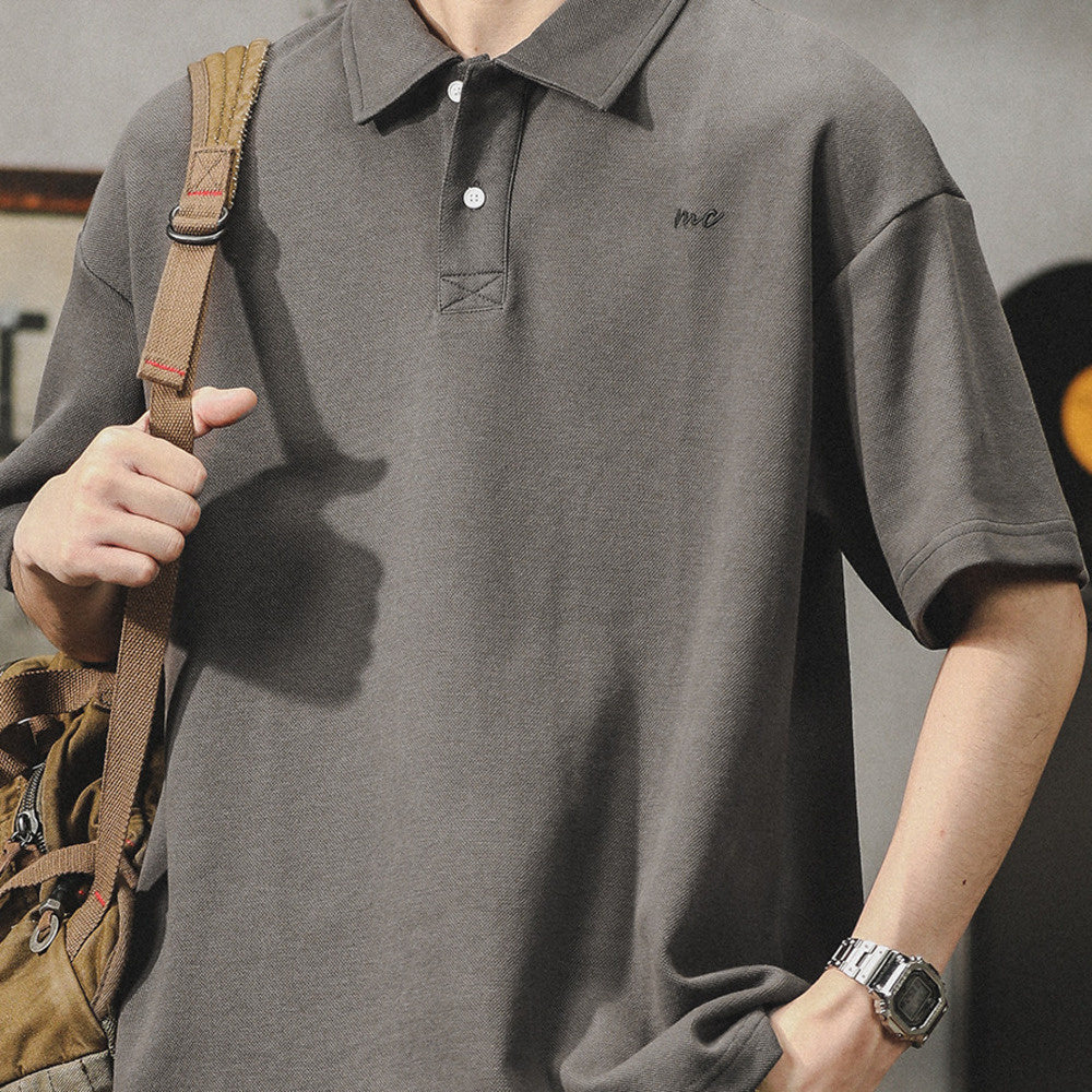 美式復古POLO衫男夏季簡約風男裝寬松大碼男士短袖T恤