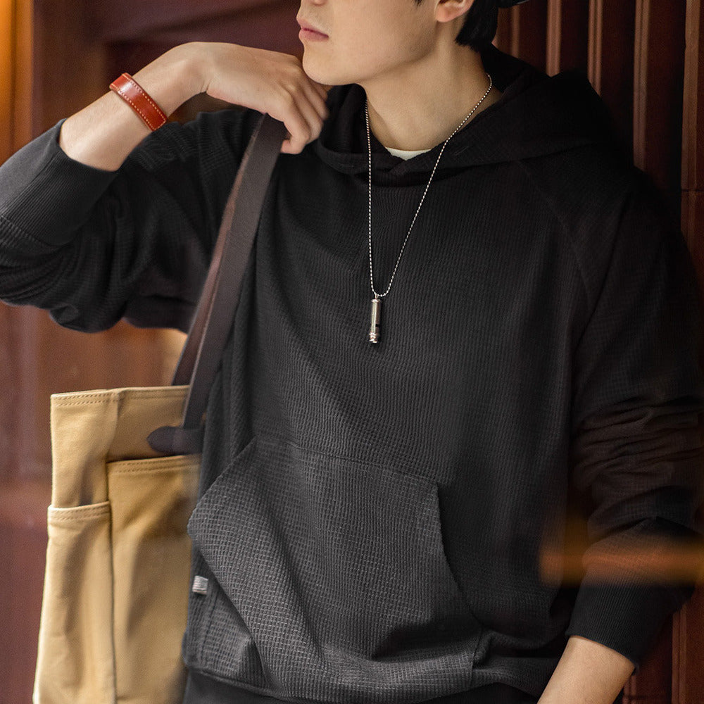 美式復古玉米粒刺繡連帽衛衣絨感百搭純色套頭衫上衣