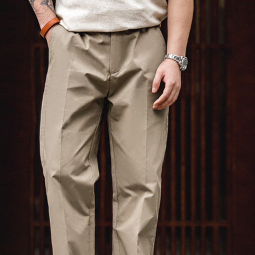 美式復古直筒卡其休閑褲錐形中腰垂感西裝卡其長褲