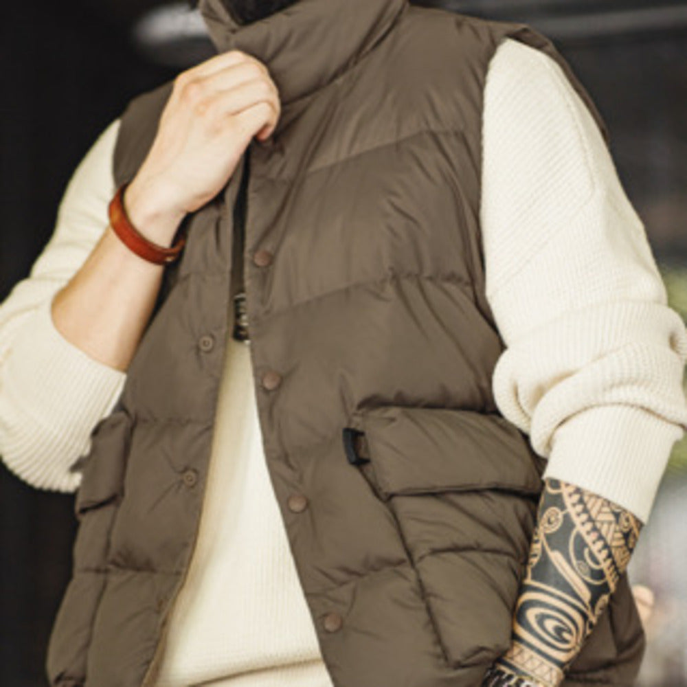 美式休閑輕薄羽絨馬甲鴨絨保暖立領內搭外穿背心