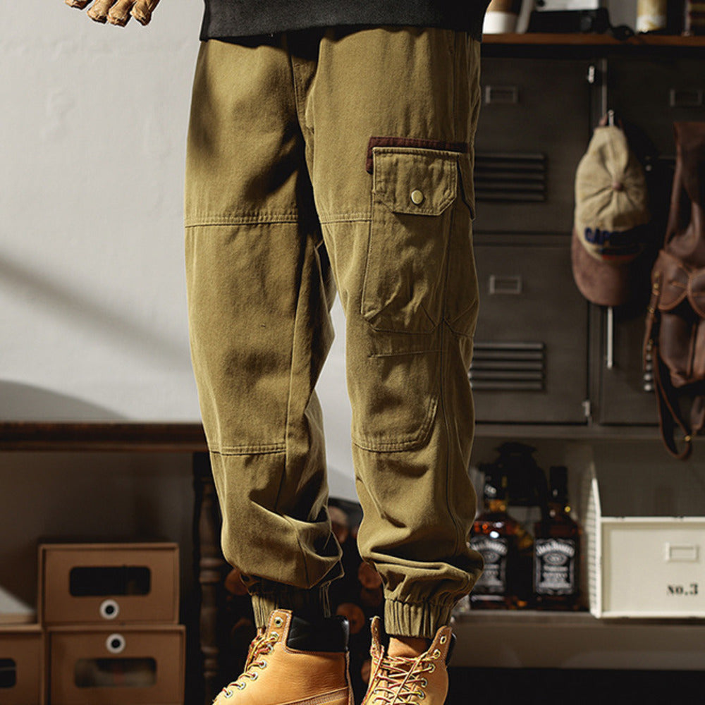 美式復古工裝褲2024年春秋季寬松大碼束腳休閑長褲