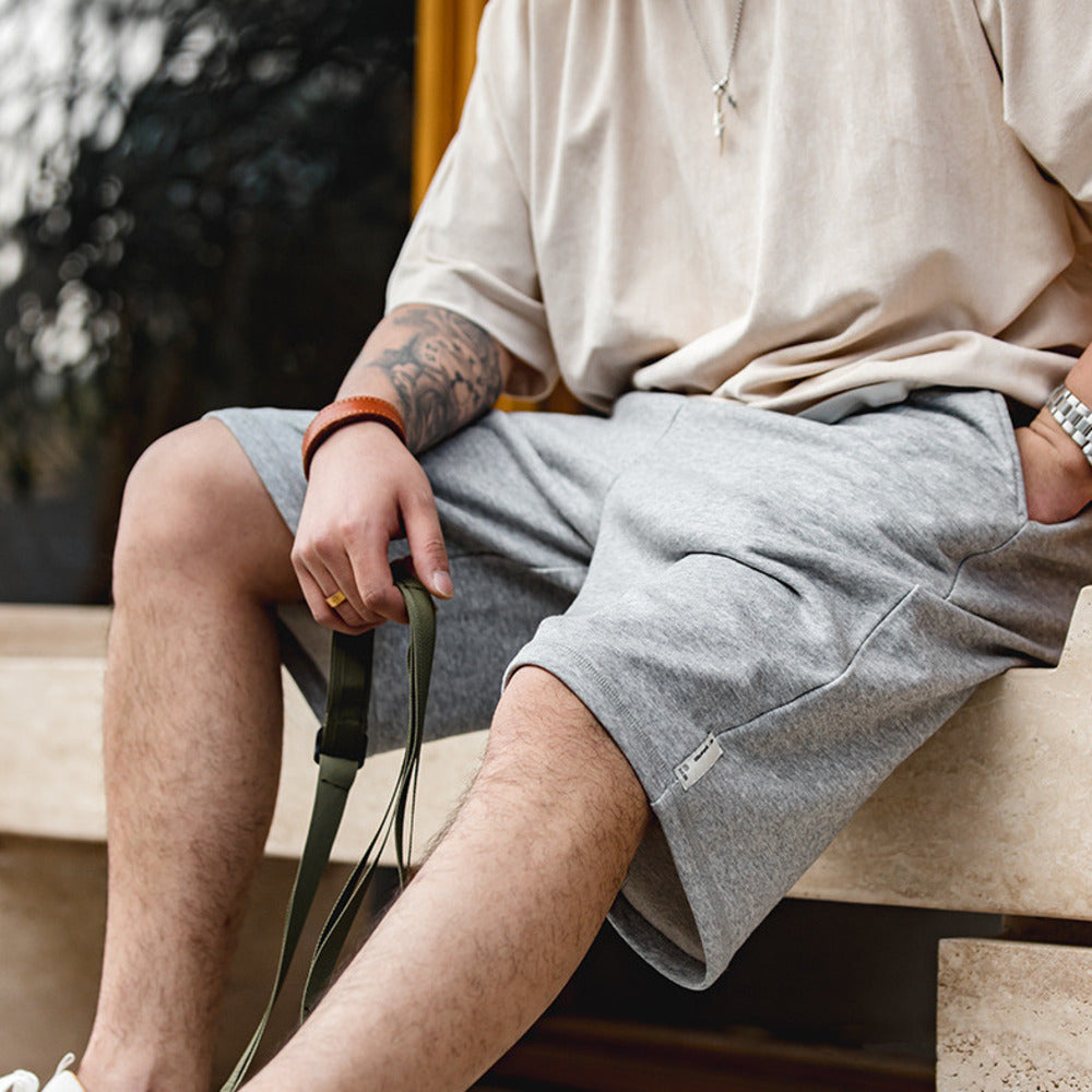 美式復古灰色休閒褲針織短褲運動衛褲五分籃球褲