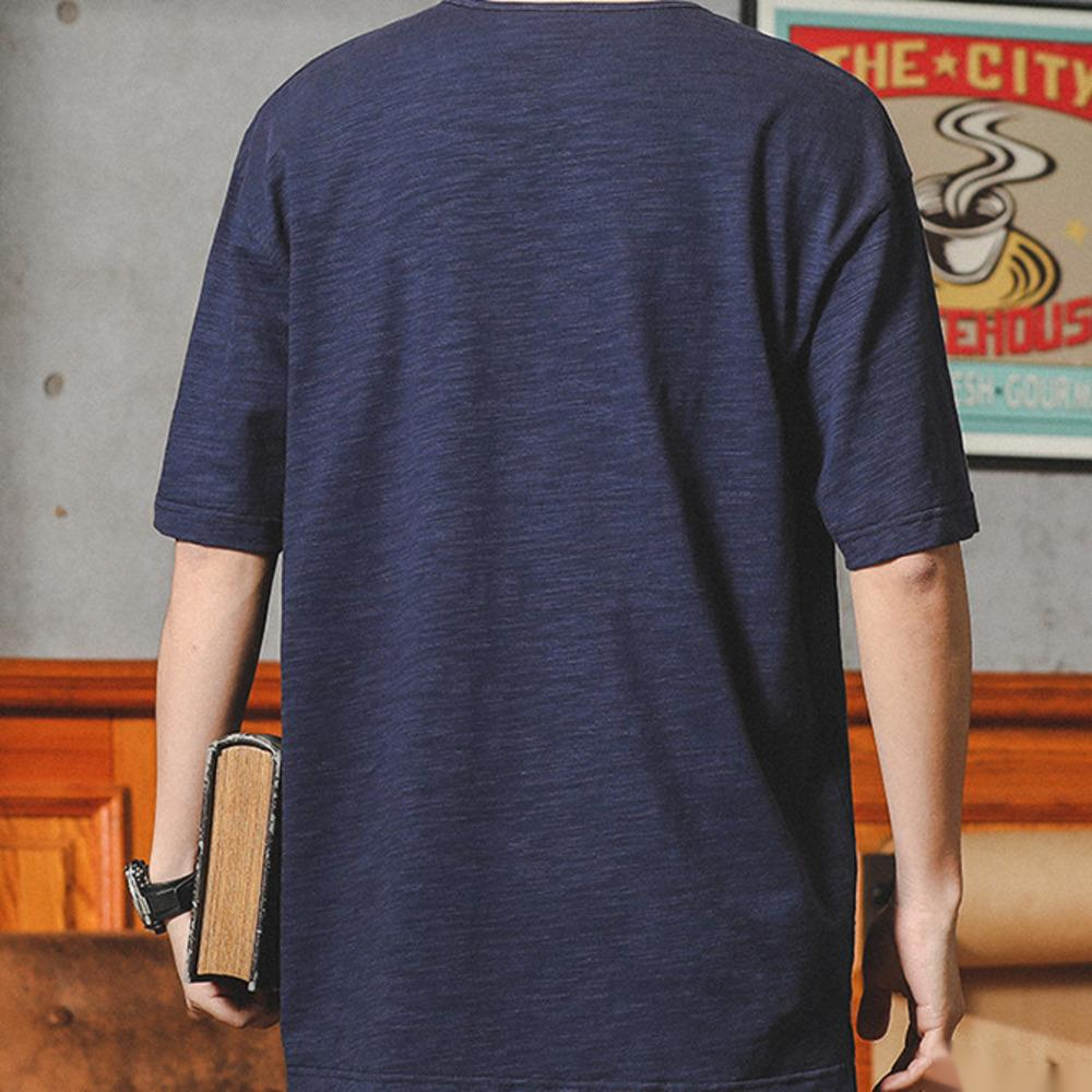 美式亨利領t恤短袖男潮牌潮流寬鬆竹節棉麻體恤衣服男款夏季