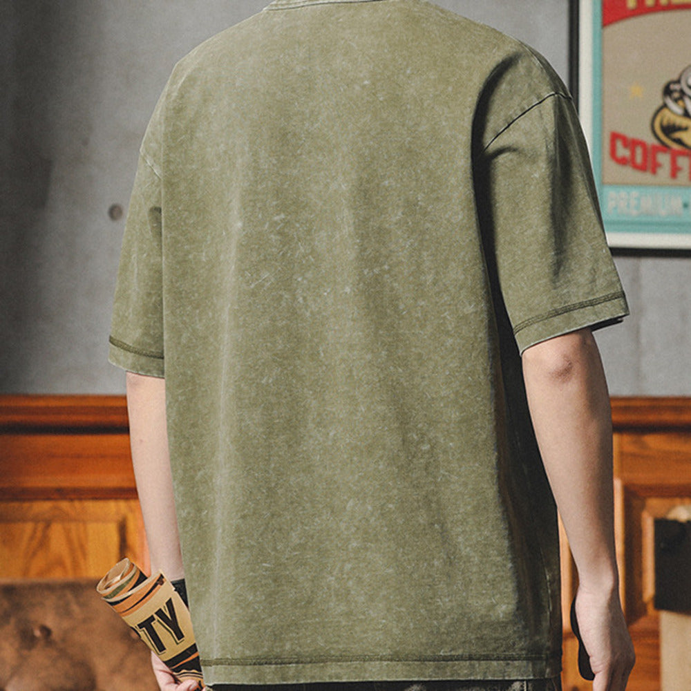 美式復古水洗t恤男短袖夏季寬松大碼潮牌潮流半截袖純棉體恤