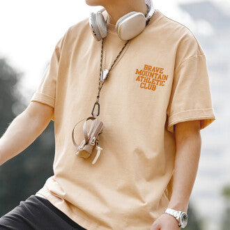 美式馬卡龍色短袖植絨字母印花體恤