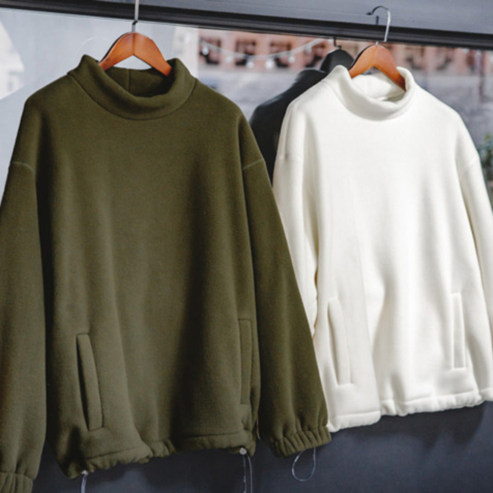 美式休閑搖粒絨衛衣立領cityboy寬松慵懶無帽套頭衫