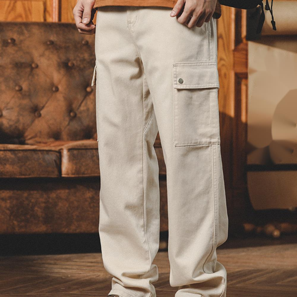 復古直筒工裝褲男潮牌寬松闊腿褲子男款休閑長褲春秋季美式滑板褲