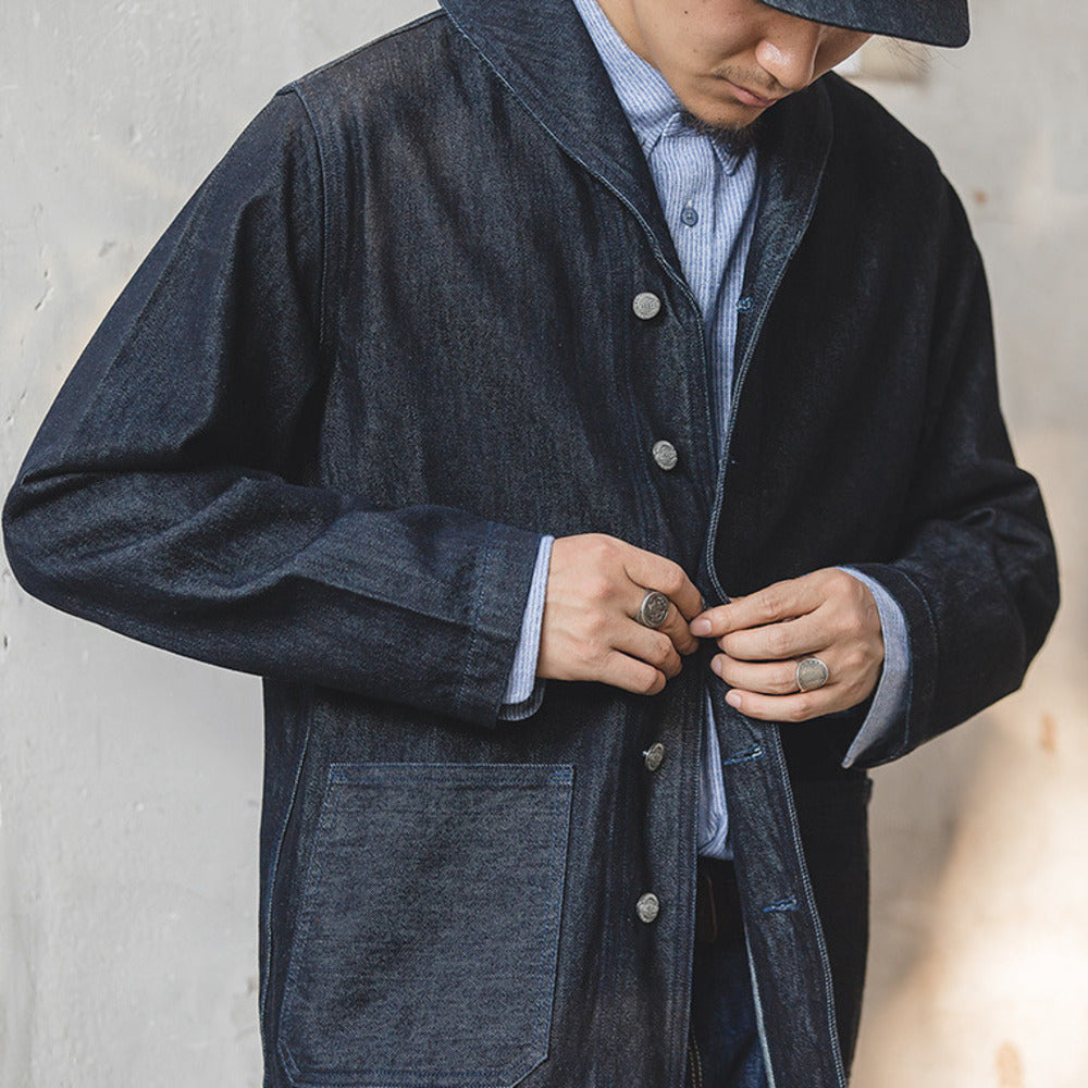 美式休閑水洗丹寧夾克阿美咔叽vintage藍色牛仔外套