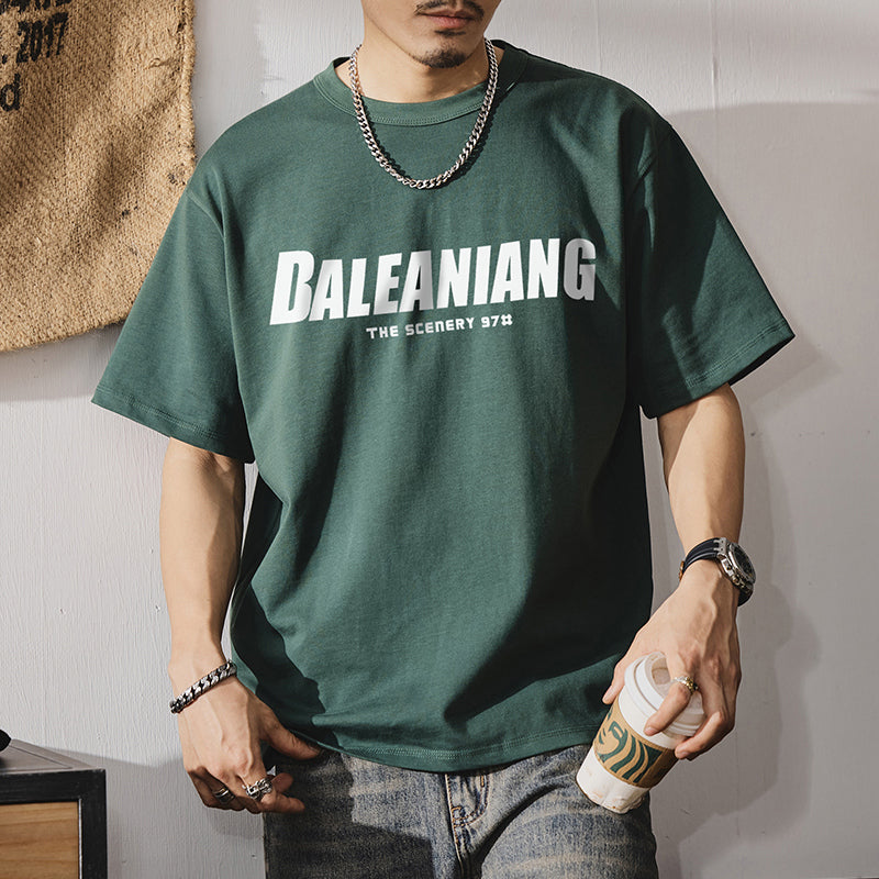 短袖t恤男式夏季美式街頭圓領純棉字母印花半袖體恤