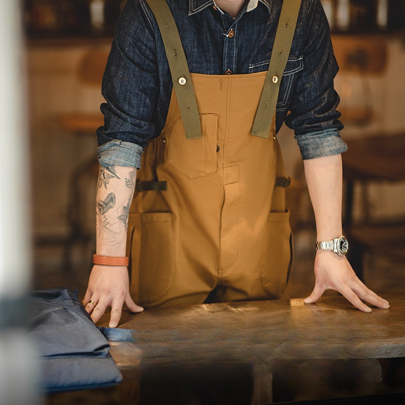 復古寬松BF直筒背帶褲阿美咔叽休閑連體吊帶長褲