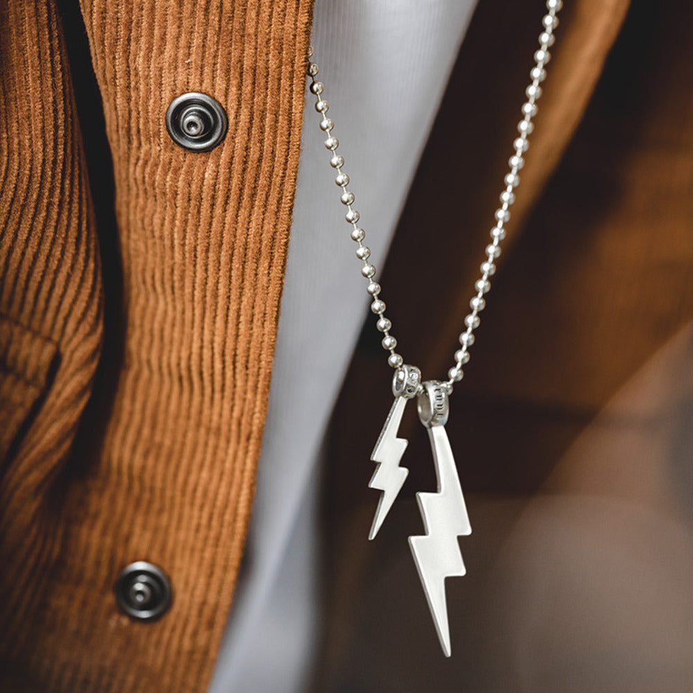 復古小閃電銀吊墜毛衣項鍊掛墜男女