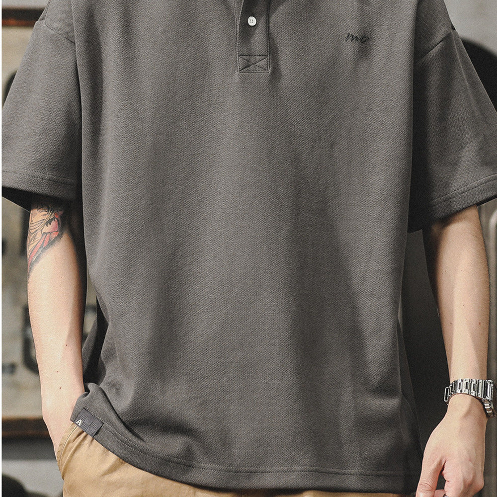 美式復古POLO衫男夏季簡約風男裝寬松大碼男士短袖T恤