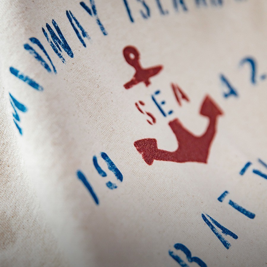 美式復古船錨印花棉籽殼短袖TEE正肩半袖字母圓領T恤