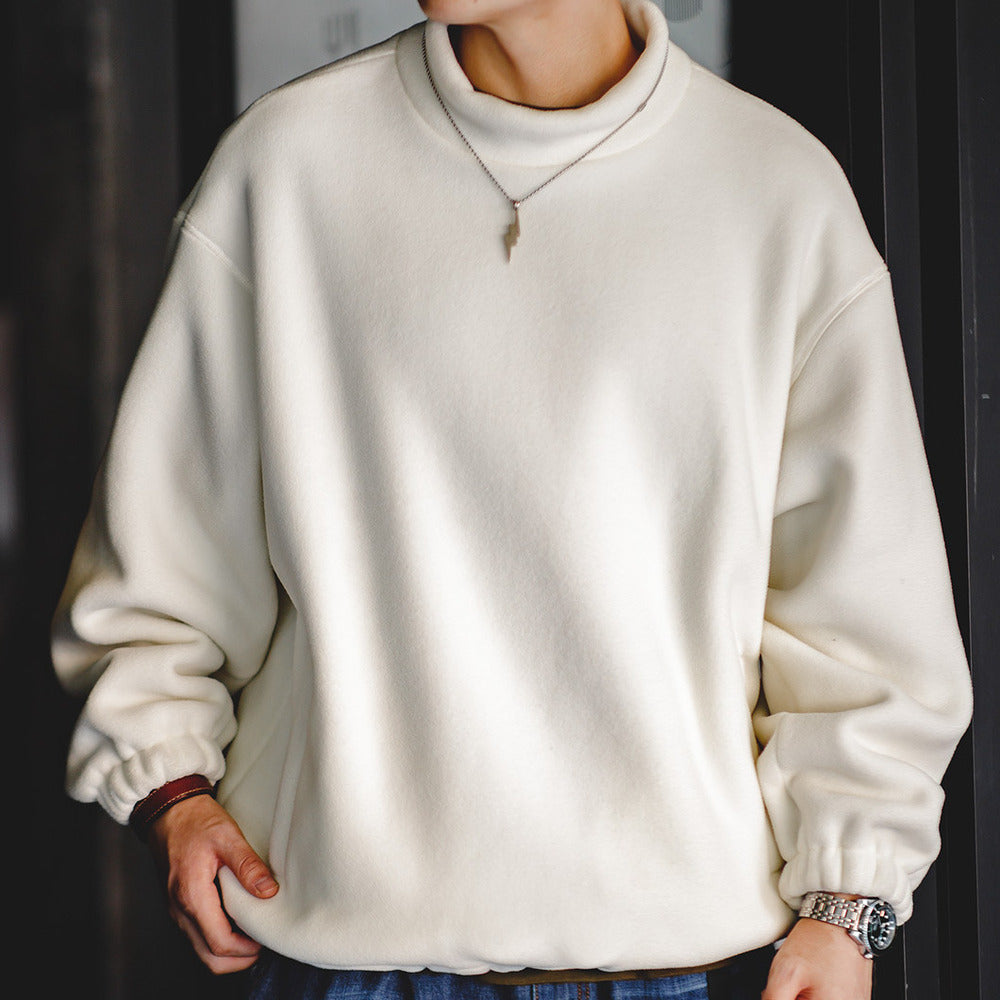 美式休閑搖粒絨衛衣立領cityboy寬松慵懶無帽套頭衫