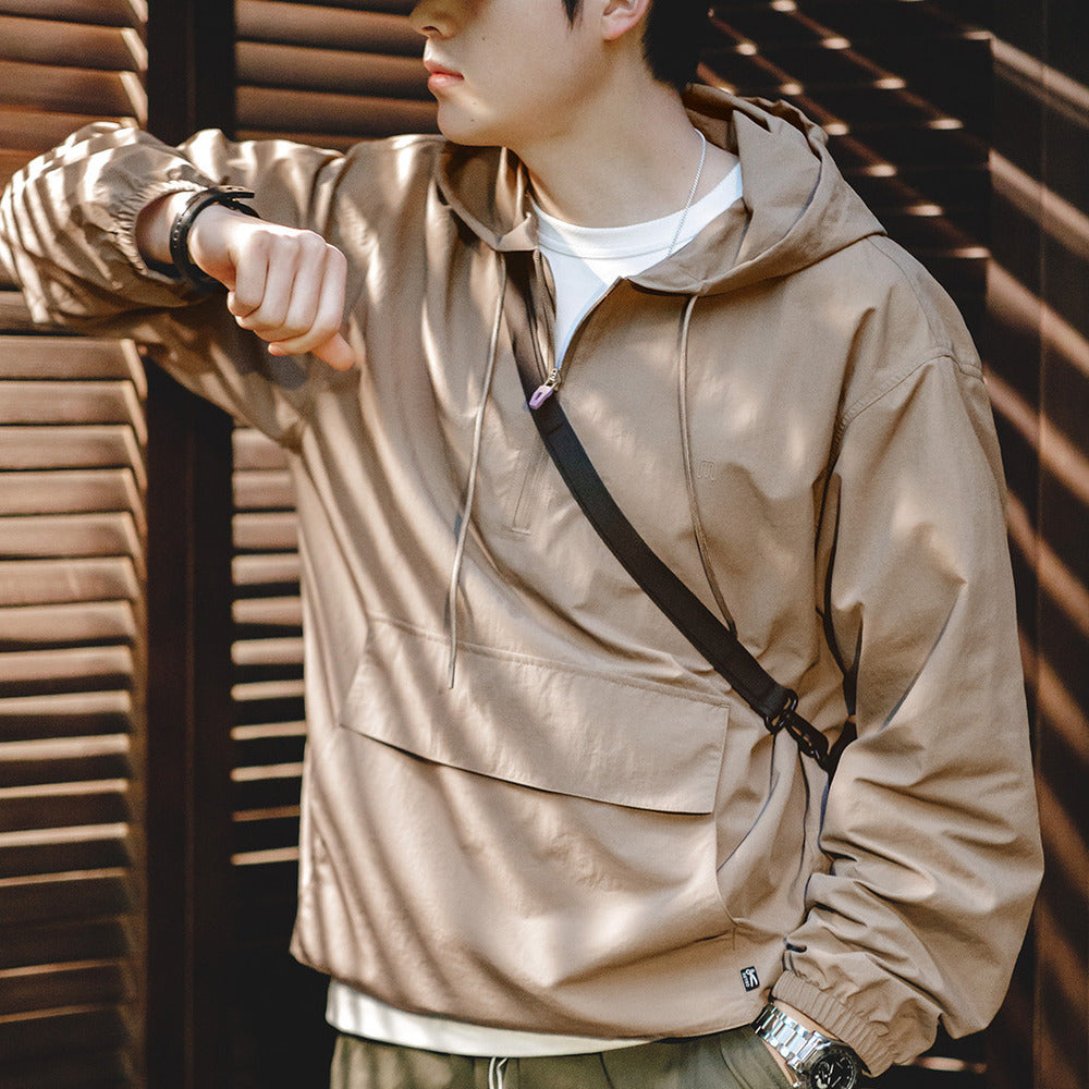 山系戶外半拉鏈連帽夾克衛衣運動風寬松休閑套頭外套