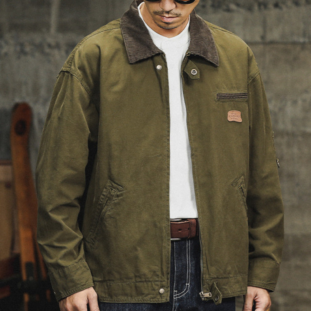 美式復古平替卡哈特工裝外套男春季寬松翻領底特律獵裝夾克