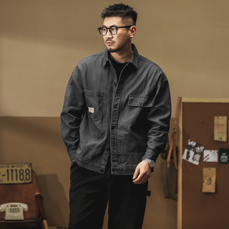 美式復古工裝襯衫春秋季款潮牌痞帥牛仔夾克外套