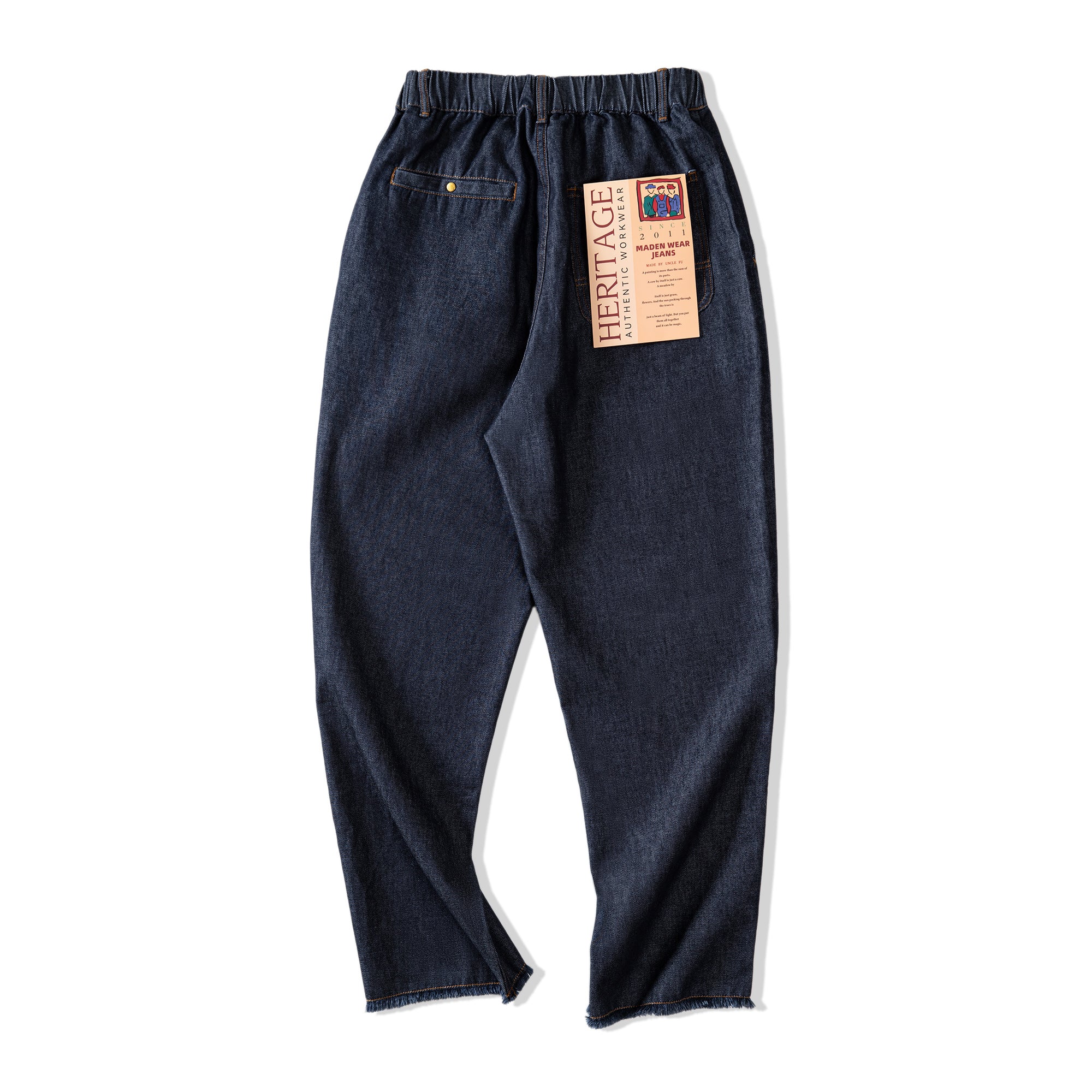 美式休閑冰皮牛仔褲丹寧水洗雙褶毛邊寬松直筒長褲