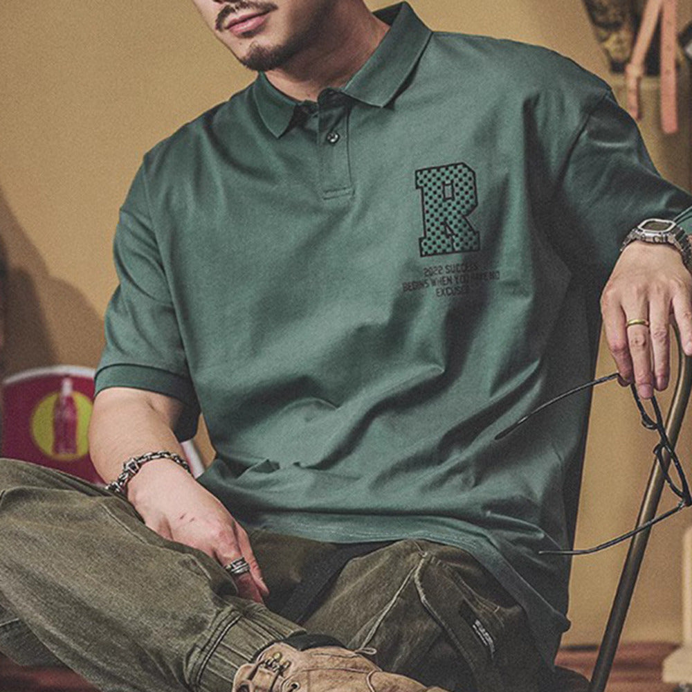 潮牌t恤短袖polo衫美式字母男通勤半袖体恤