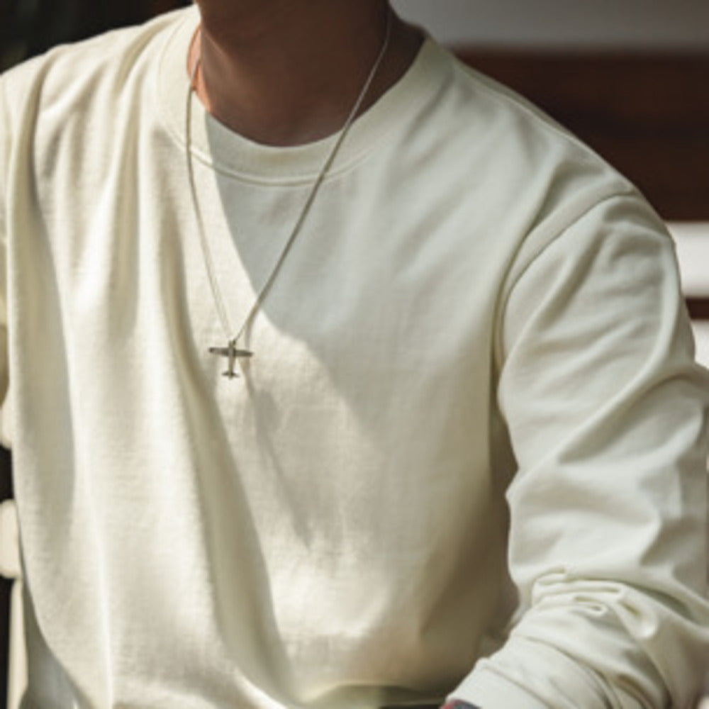 美式300G長袖T恤21支無感印花打底衫