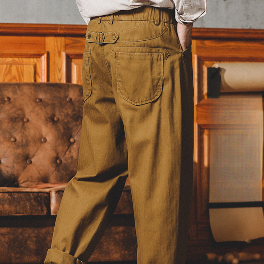 法式工裝褲男春秋款美式復古男裝廓爾格西褲寬松直筒休閑錐形褲