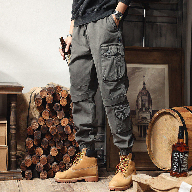 美式工裝褲復古軍事風黑色哈倫褲