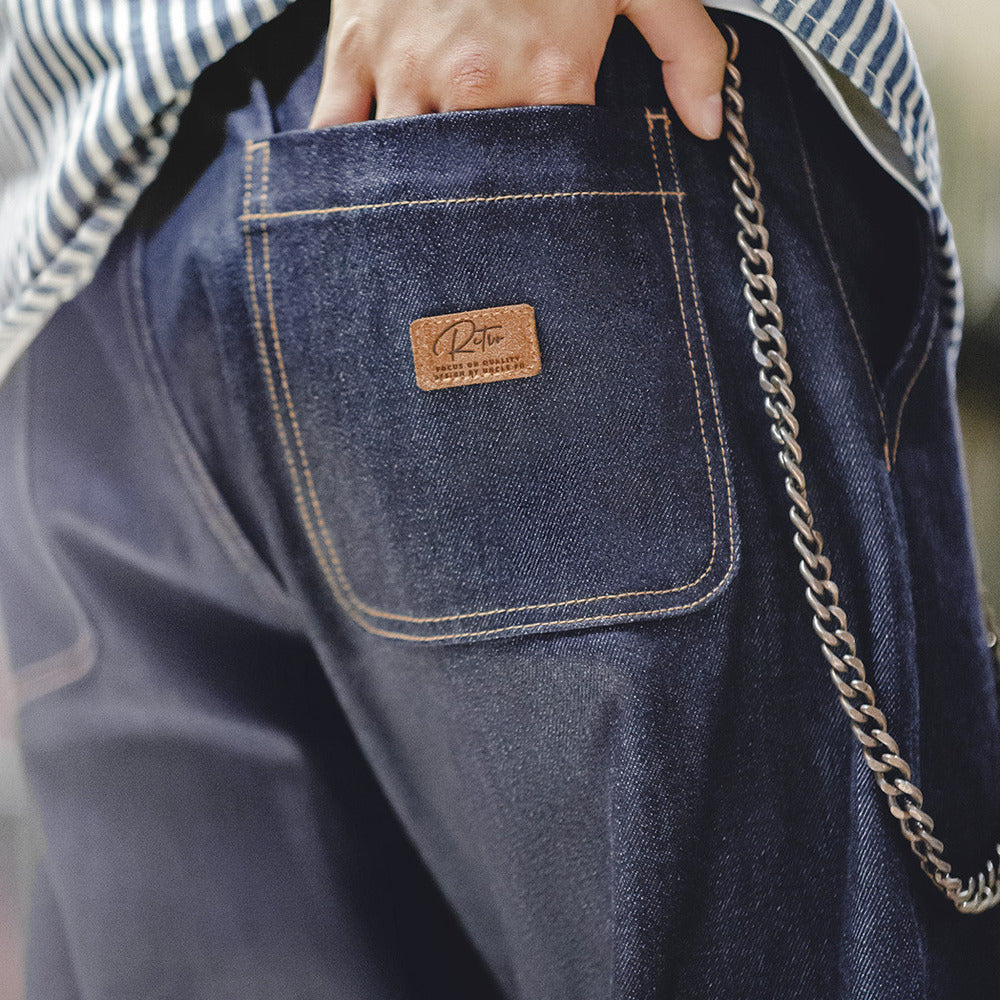 美式復古胡椒鹽原牛牛仔褲子阿美咔叽丹寧赤耳直筒長褲