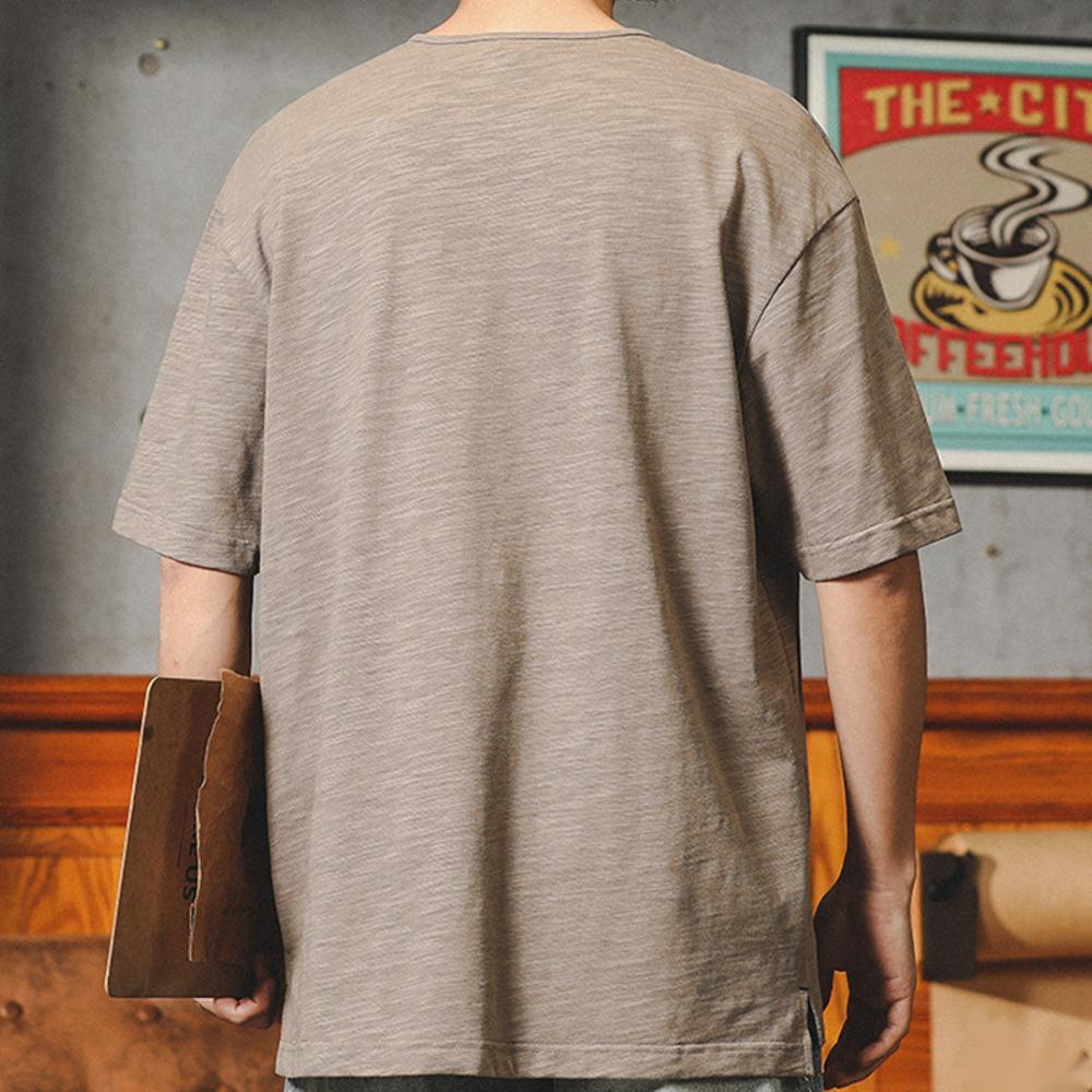 美式亨利領t恤短袖男潮牌潮流寬鬆竹節棉麻體恤衣服男款夏季