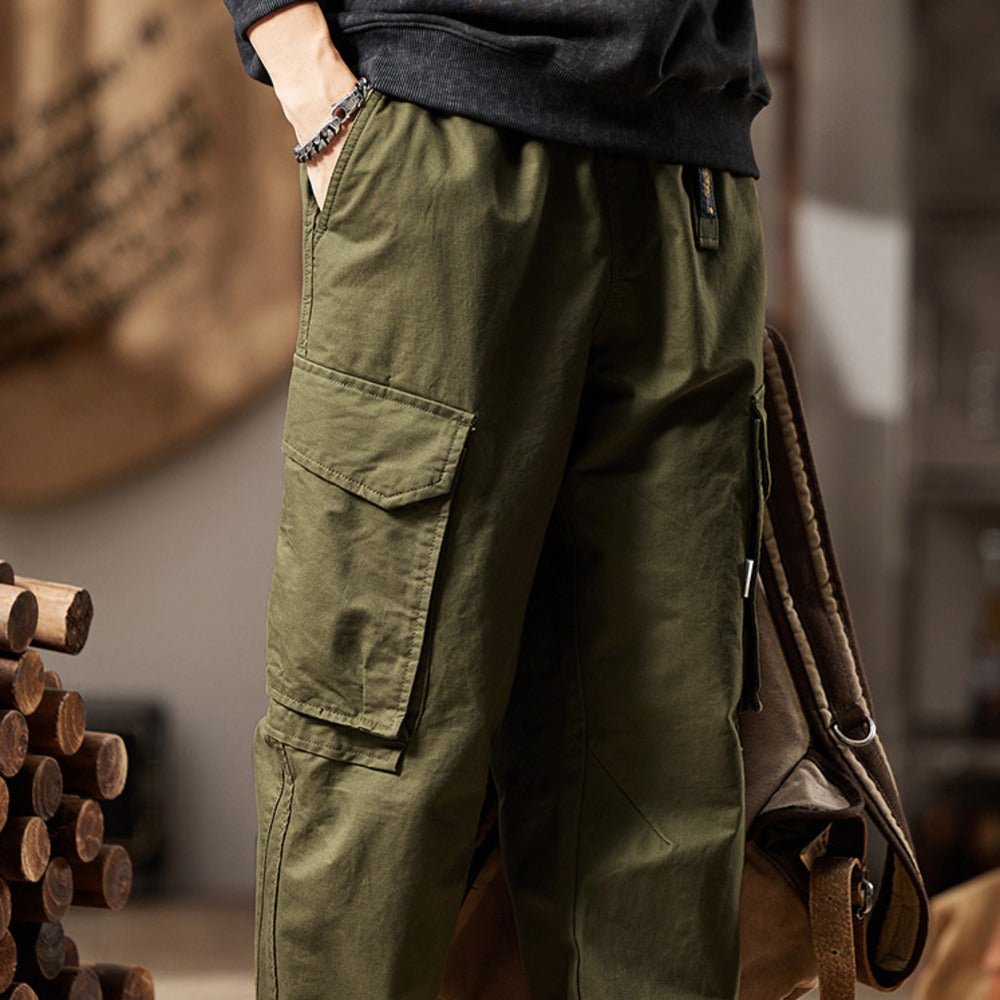 拼接大口袋工裝褲美式復古寬松直筒休閑褲